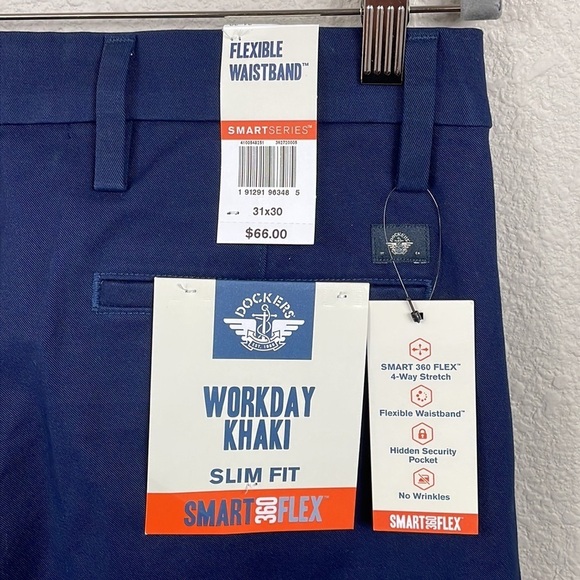 NWT Dockers Slim Fit Flexible Waistband Workday Khaki Pants Blue Office 31 x 30 - Picture 7 of 16